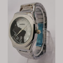 Dearno Men’s Stainless Steel Quartz Watch – Black & White Arabic Dial
