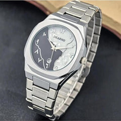 Dearno Men’s Stainless Steel Quartz Watch – Black & White Arabic Dial