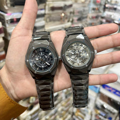 Hublot Big Bang Chronograph Watch – Diamond-Cut Faceted Design with Metal Bracelet