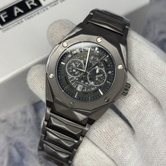 Hublot Big Bang Chronograph Watch – Diamond-Cut Faceted Design with Metal Bracelet