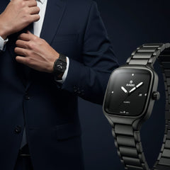 Rado Black Titan Quartz Watch β Square Dial with Metal Band