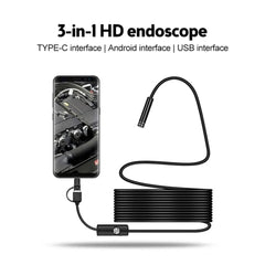 3-in-1 USB Endoscope Inspection Camera – Android, iPhone & PC Compatible | HD Borescope with LED Light
