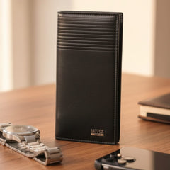 Black Leather Long Wallet – Premium Finish, Slim & Spacious Design