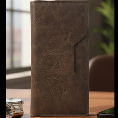 Brown Long Leather Wallet – Premium Look, Smart Storage (Long Wallet Design)
