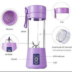 Portable USB Rechargeable Juicer Blender – 380ml Mini Smoothie Maker with 6 Stainless Steel Blades