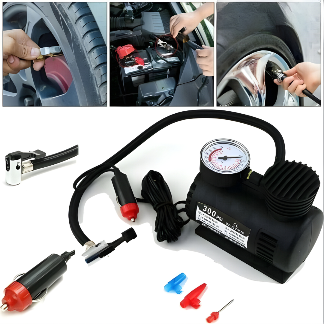 Mini 12V 300PSI Car Air Pump | Portable Electric Tyre Inflator Compressor for Cars & Bikes