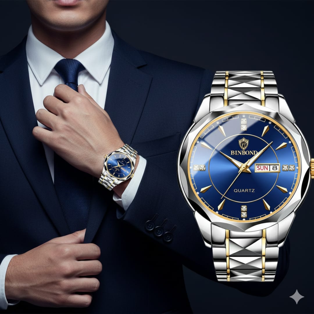 Binbond Men’s Quartz Watch – Classic Design with Stainless Steel Band