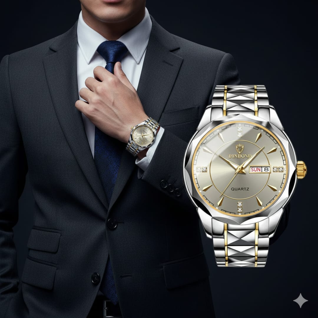 Binbond Men’s Quartz Watch – Classic Design with Stainless Steel Band