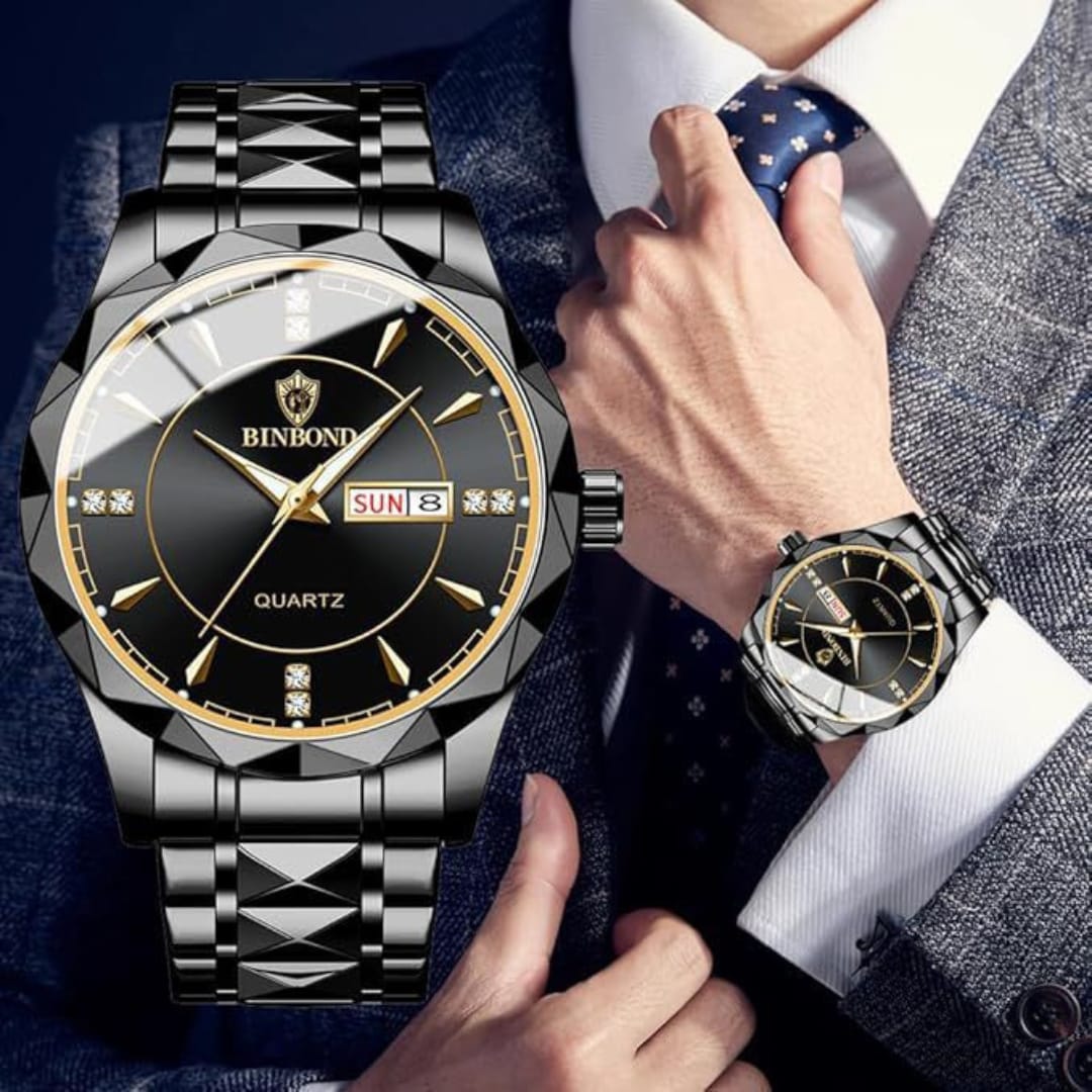Binbond Men’s Quartz Watch – Classic Design with Stainless Steel Band