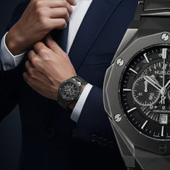 Hublot Big Bang Chronograph Watch – Diamond-Cut Faceted Design with Metal Bracelet