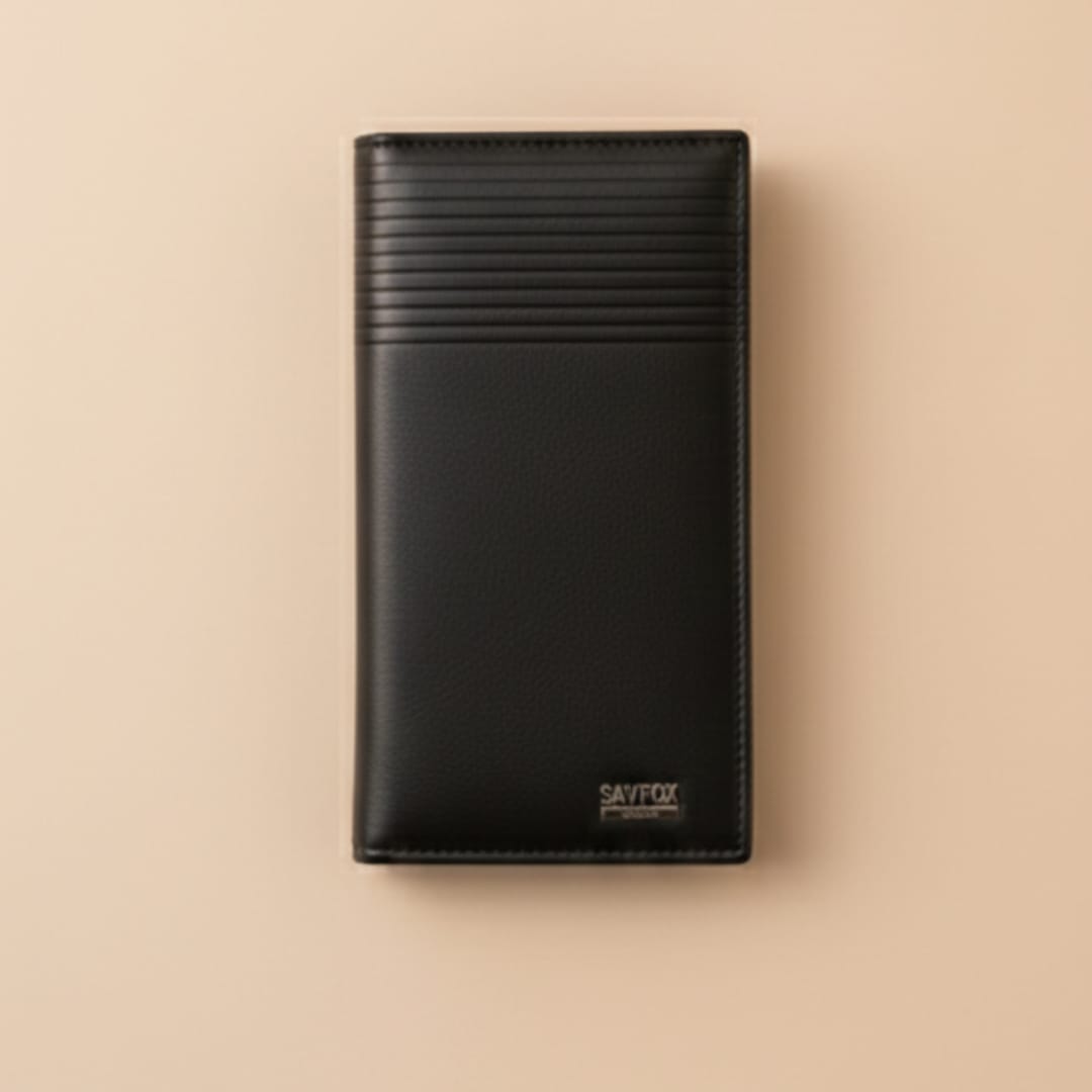 Black Leather Long Wallet – Premium Finish, Slim & Spacious Design