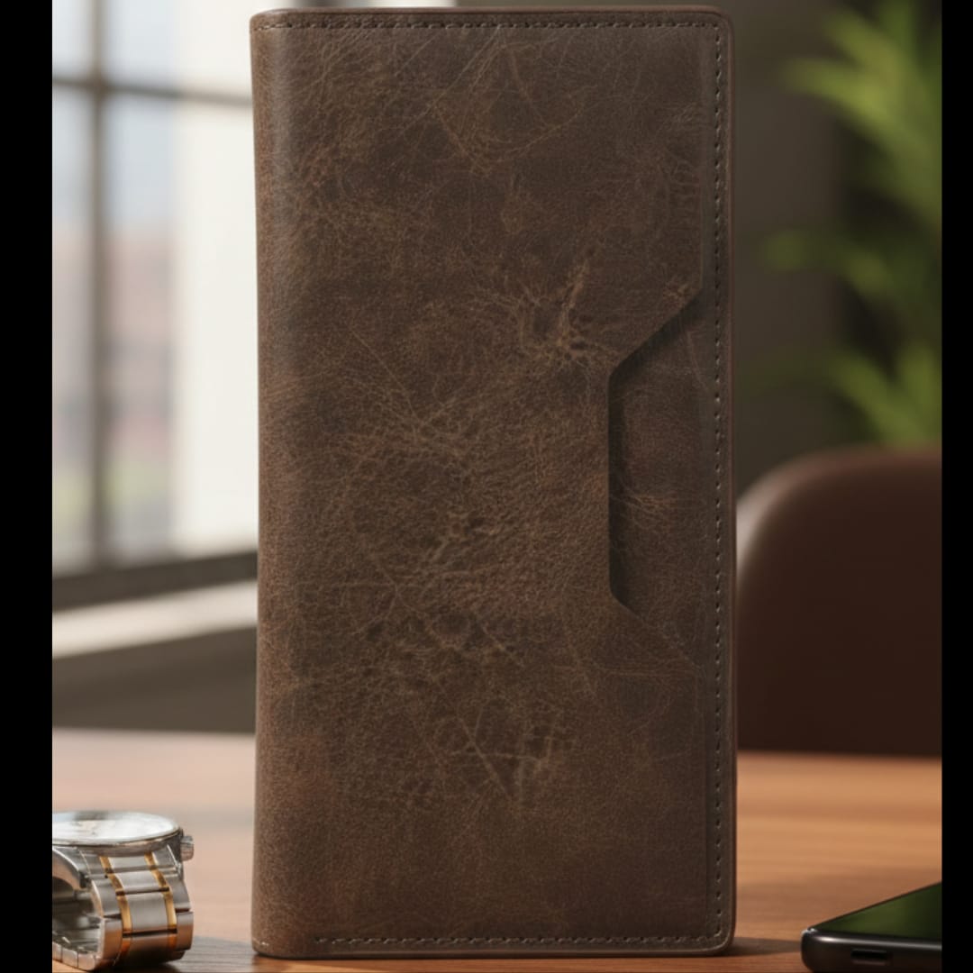 Brown Long Leather Wallet – Premium Look, Smart Storage (Long Wallet Design)