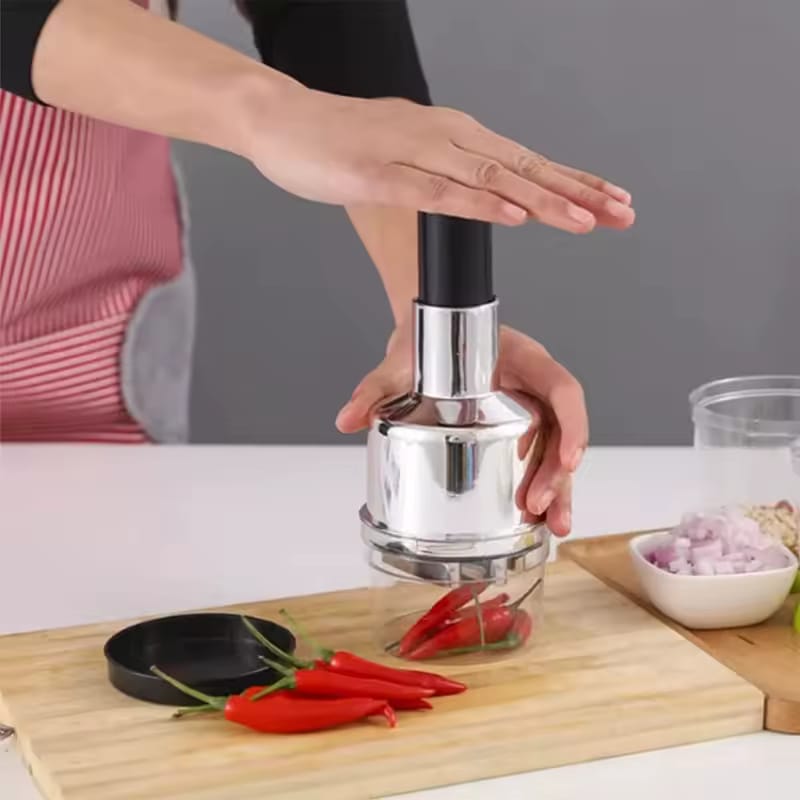Manual Hand-Press Vegetable & Onion Chopper – Seconds Mein Fast Cutting (No Electricity)