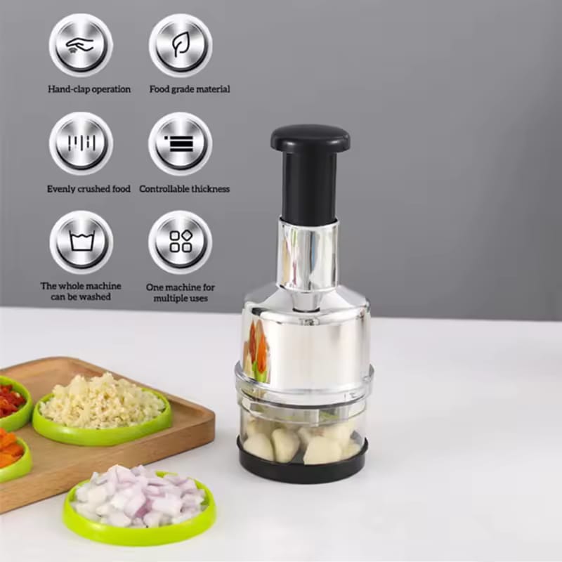 Manual Hand-Press Vegetable & Onion Chopper – Seconds Mein Fast Cutting (No Electricity)