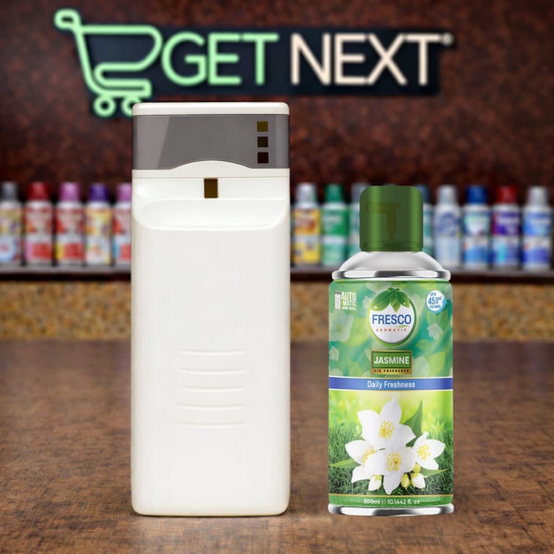 Automatic Air Freshener Dispenser – Fresco Jasmine Refill ke Sath (Auto Spray System)