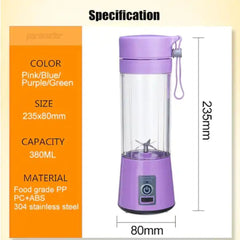 Portable USB Rechargeable Juicer Blender – 380ml Mini Smoothie Maker with 6 Stainless Steel Blades
