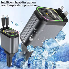 “4-in-1 Fast Charging Car Charger with Retractable Cable | COD Pakistan”
