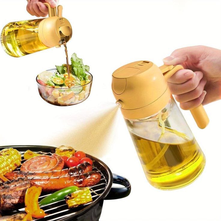 “Versatile 2-in-1 Oil Sprayer & Pourer – 500ml Glass Kitchen Bottle | COD Pakistan”