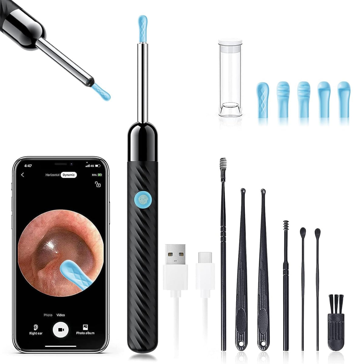 Smart visual ear wax cleaning kit with built-in HD camera and wireless endoscope design,