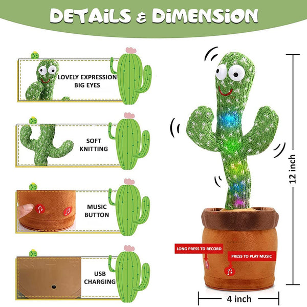 Dancing Talking Cactus Toy with USB Charge – Singing & Mimicking Plush Toy