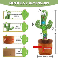 Dancing Talking Cactus Toy with USB Charge – Singing & Mimicking Plush Toy